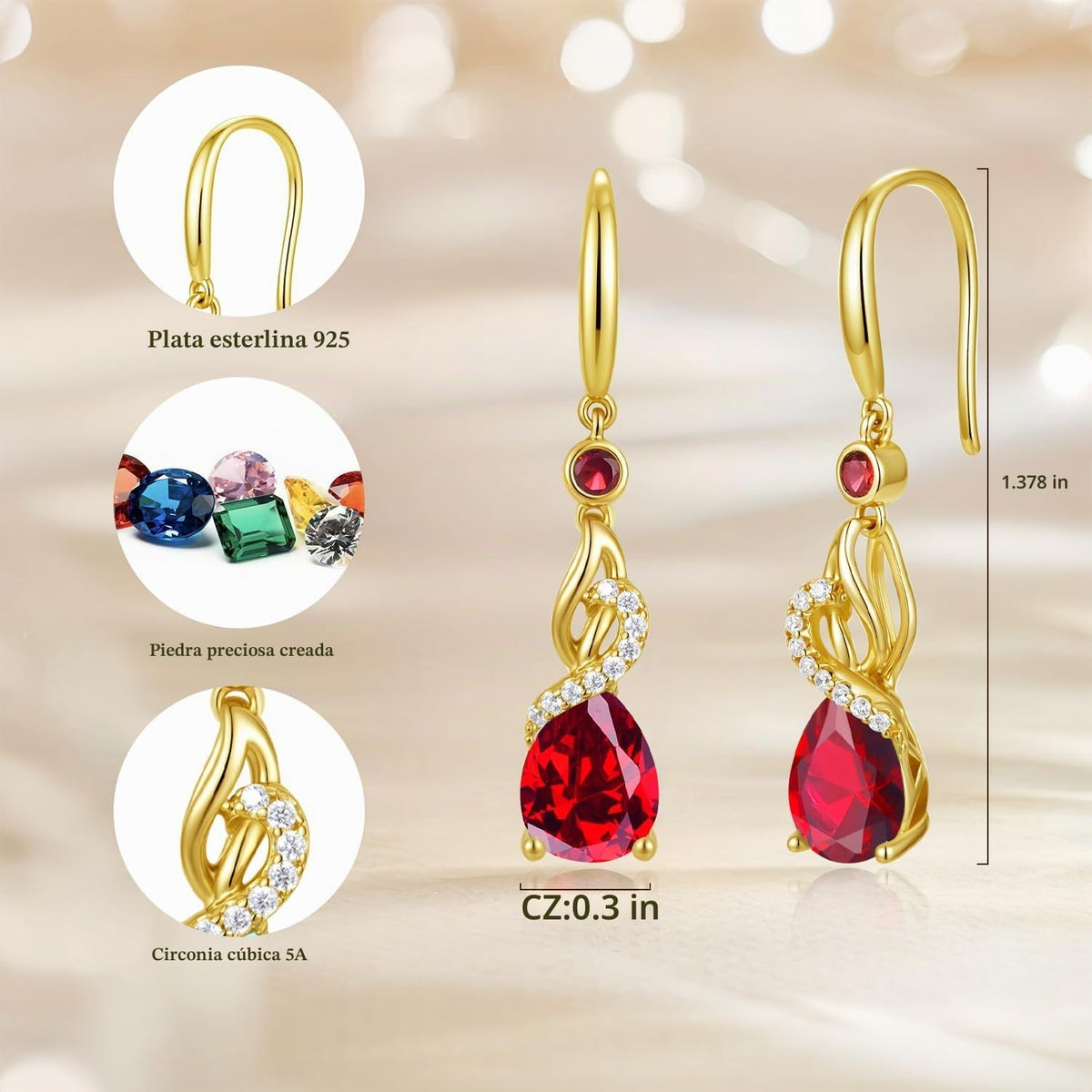 FANCIME Pendientes colgantes con piedra natal de pera para mujer de...