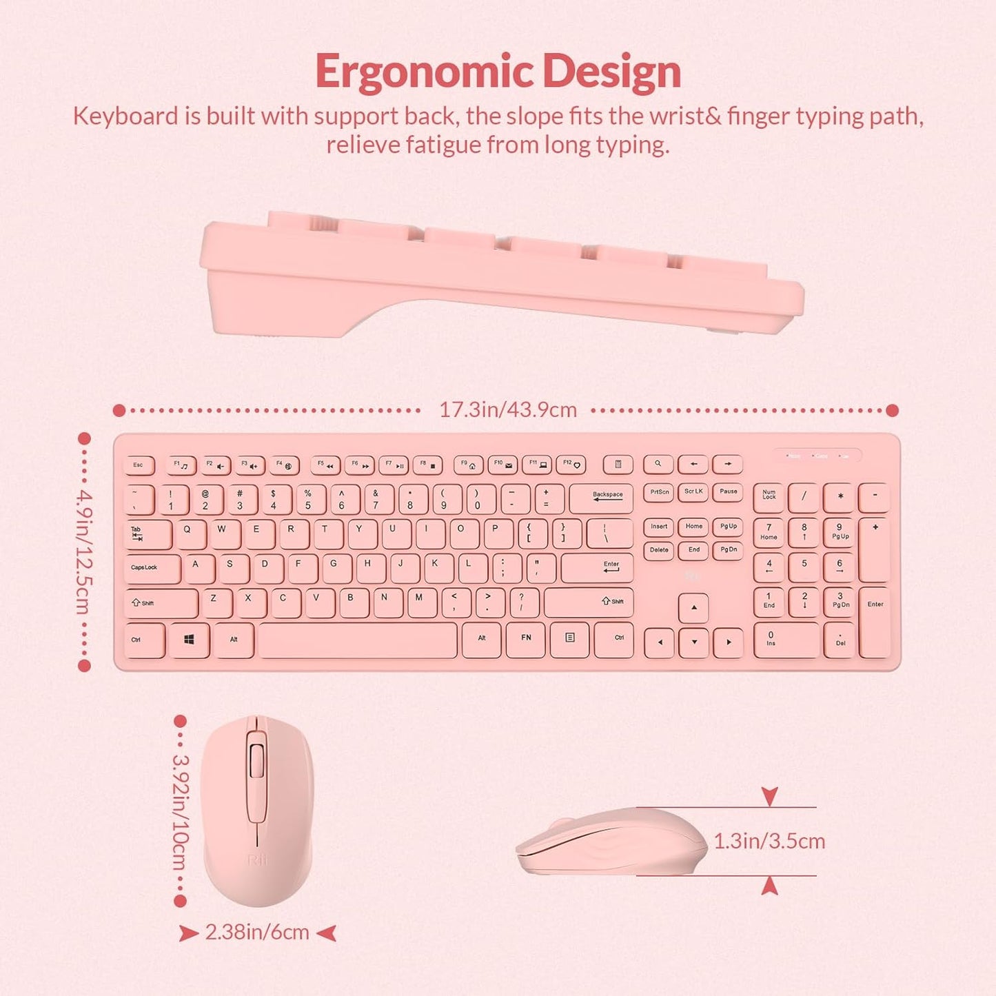 Combo de teclado y mouse inalámbricos, teclado estándar Rii para PC...