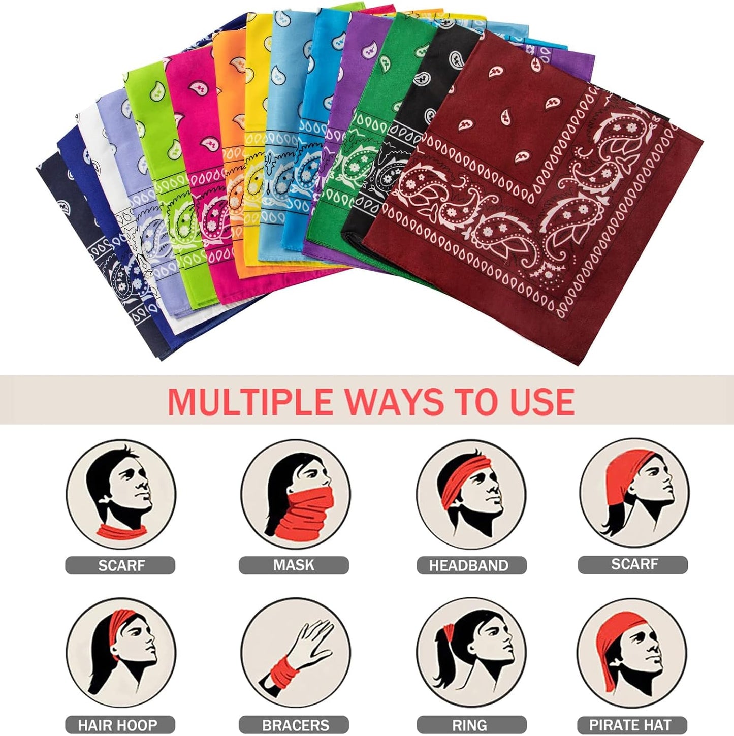 YSense 14 piezas Bandanas con estampado de cachemira, diademas nove...