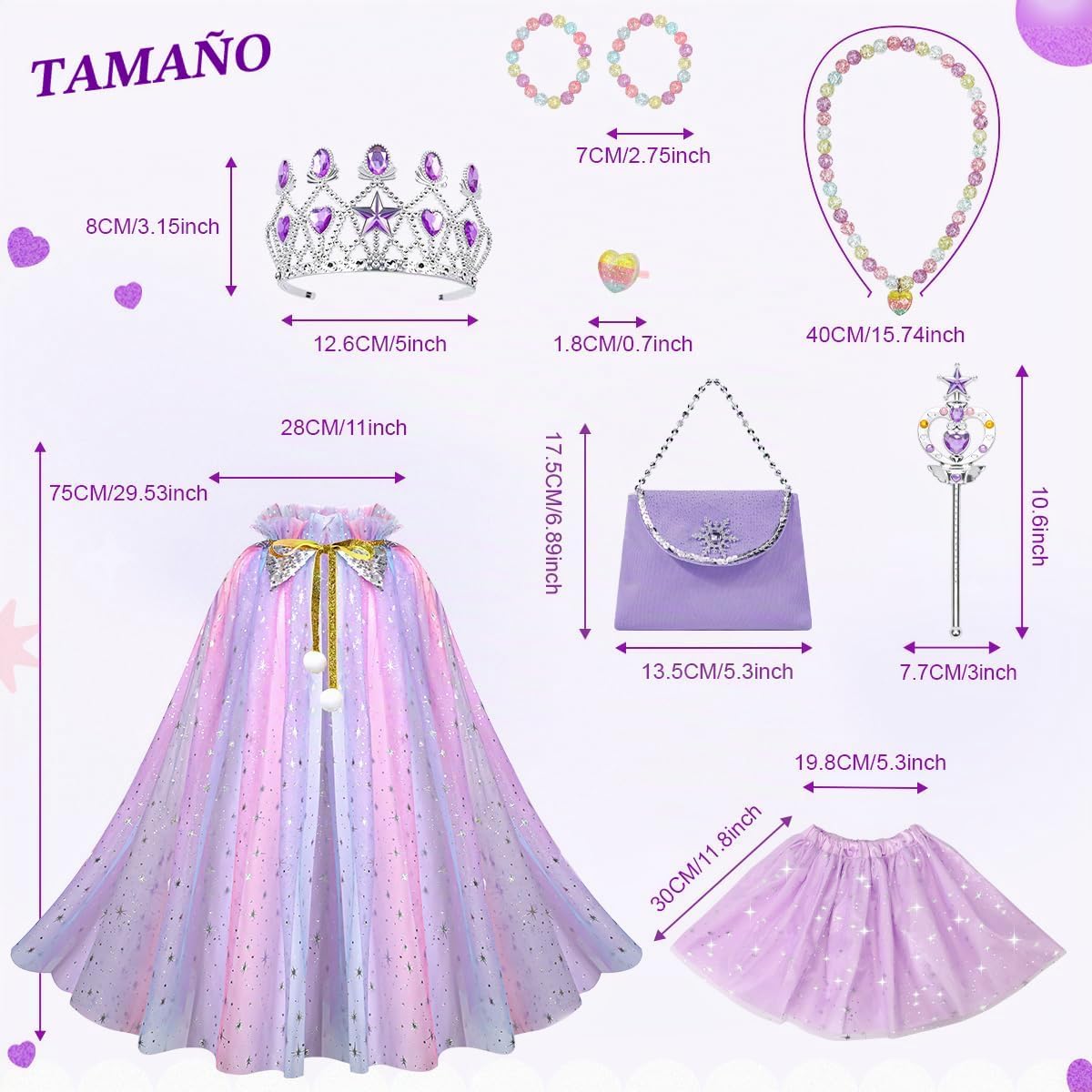 Meland Ropa de princesa para niña, 11 piezas de capa de princesa co...