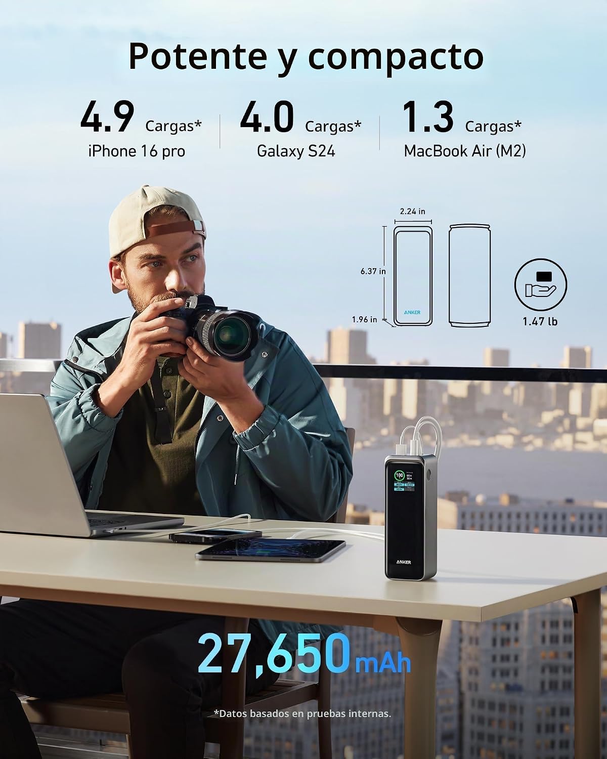 Anker Prime Power Bank, cargador portátil de 27,650 mAh de 3 puerto...