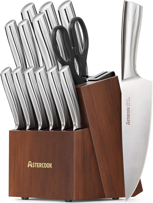 Astercook Juego de Cuchillos, Juego de Cuchillos de Cocina con Bloq...