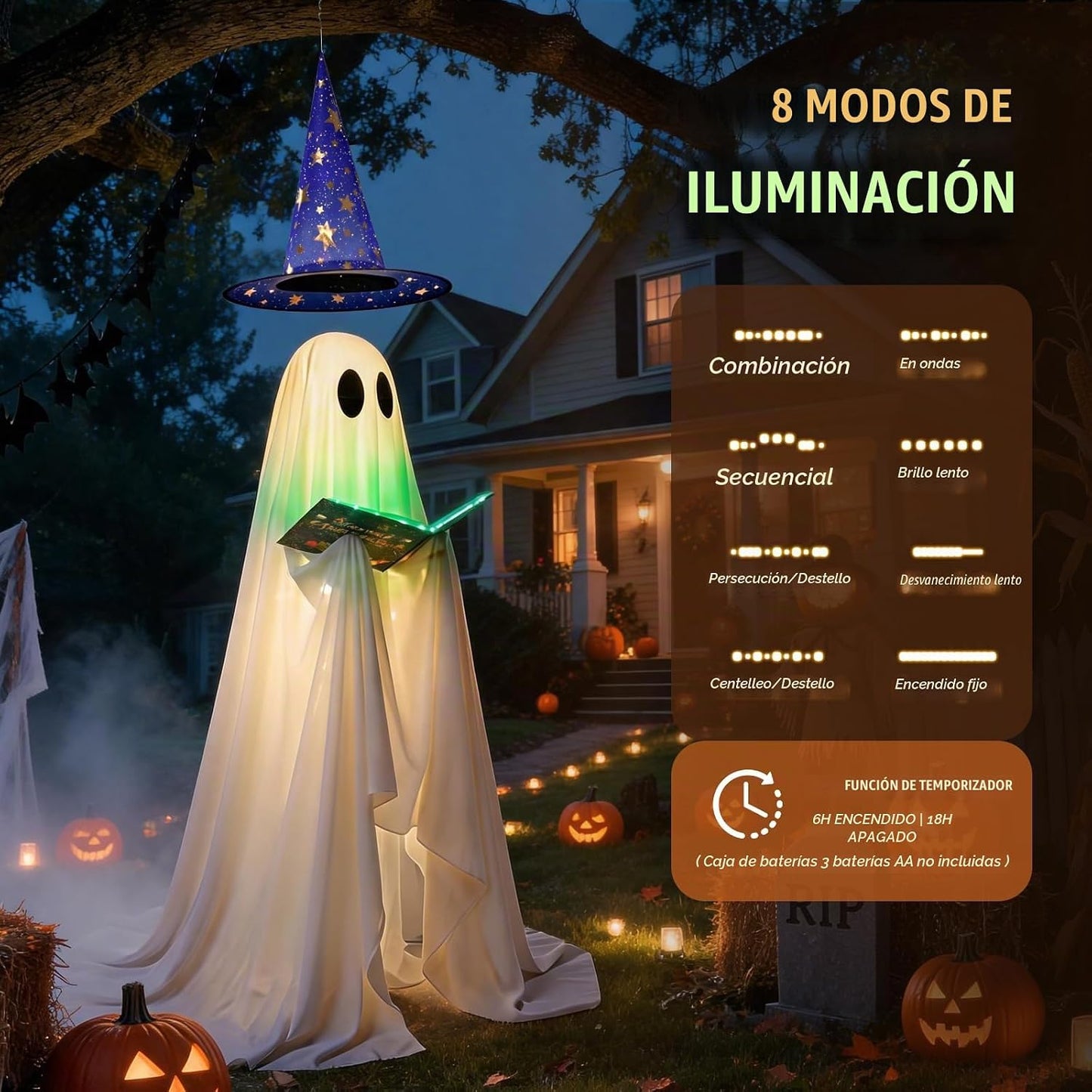 Decoración de fantasmas de Halloween, 53 pulgadas, con sombrero de...