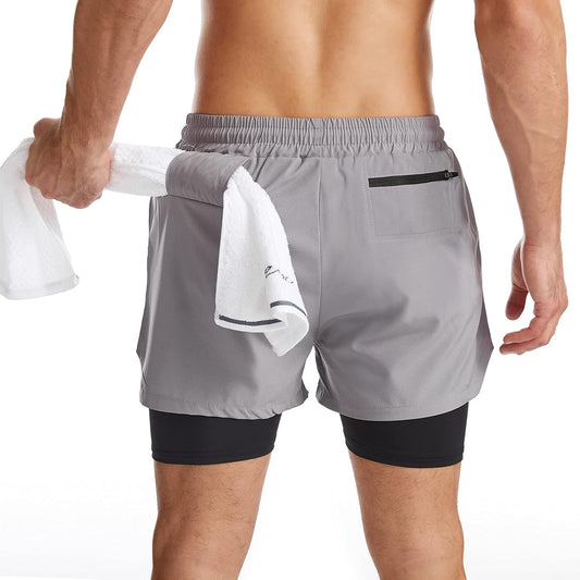 Surenow Pantalones cortos deportivos 2 en 1 para hombre, de secado...