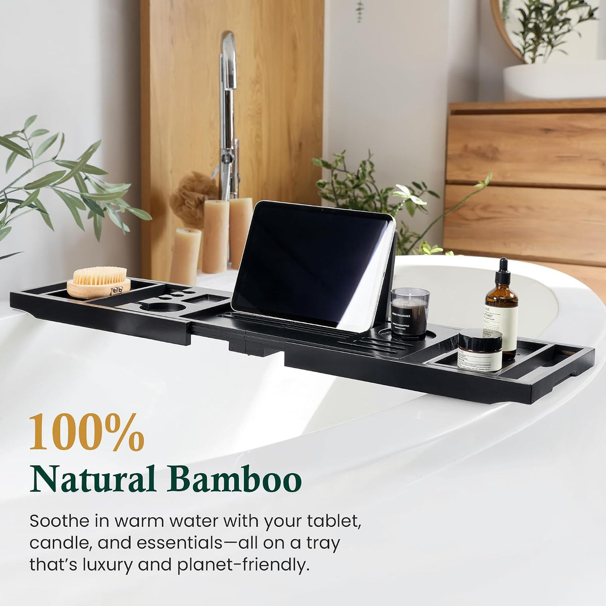 Realgulf Bandeja para bañera de bambú con organizador - A prueba de...
