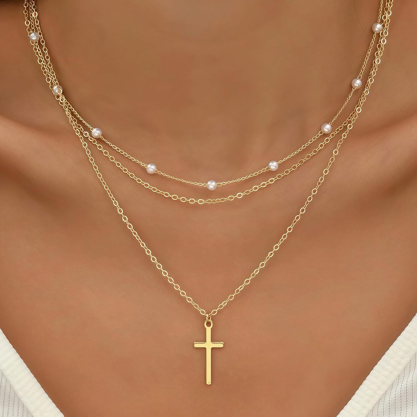 Fesciory Collar de cruz para mujer, chapado en oro de 14 quilates,...