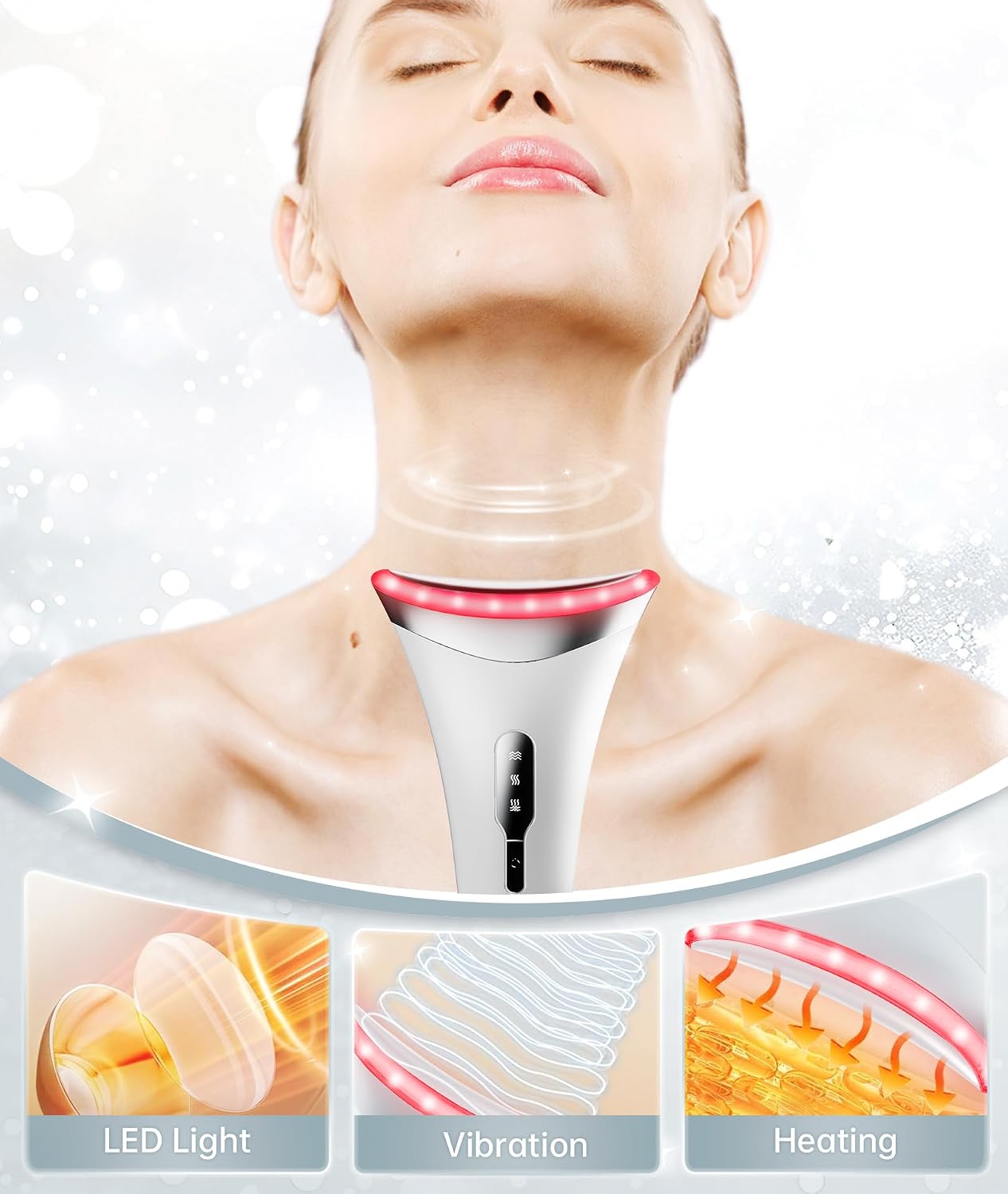 Dopsikn Terapia de luz roja para cara y cuello, masajeador facial d...