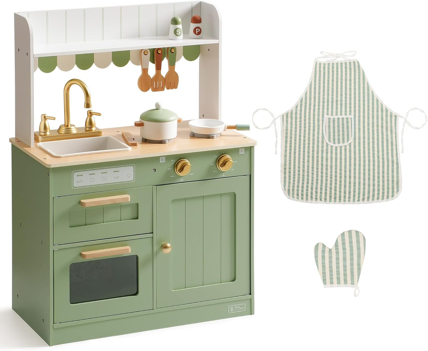ROBUD Juego de cocina de madera para niños, juego de juguetes de co...