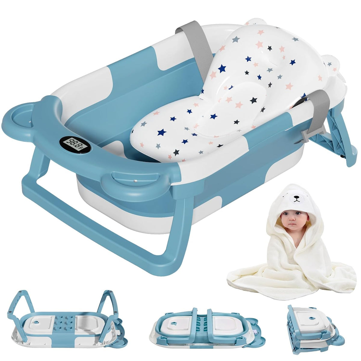 MoreFeel Bañera plegable para bebé recién nacido con termómetro y 1...