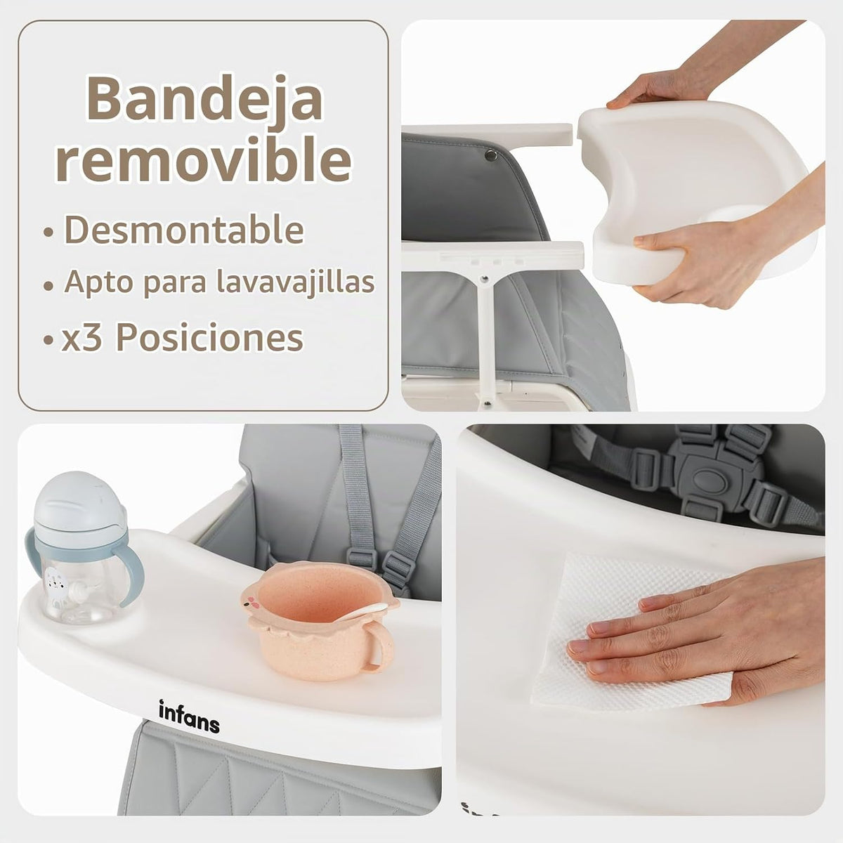INFANS Silla alta para bebé, silla alta portátil plegable rápida pa...