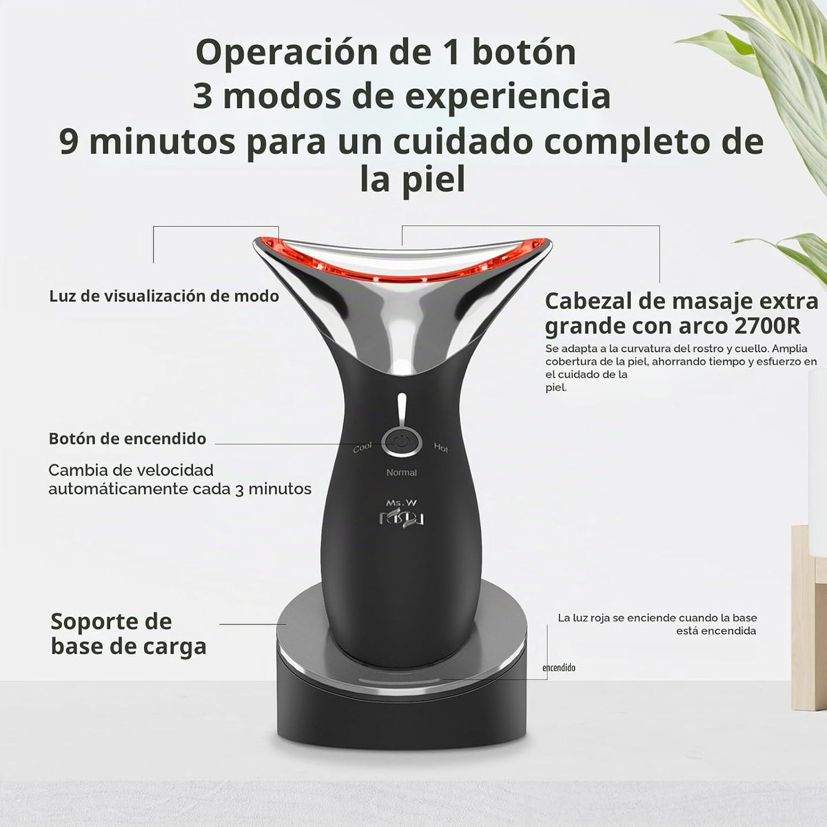 Masajeador facial, dispositivo de cuello de cara y luz roja con aju...