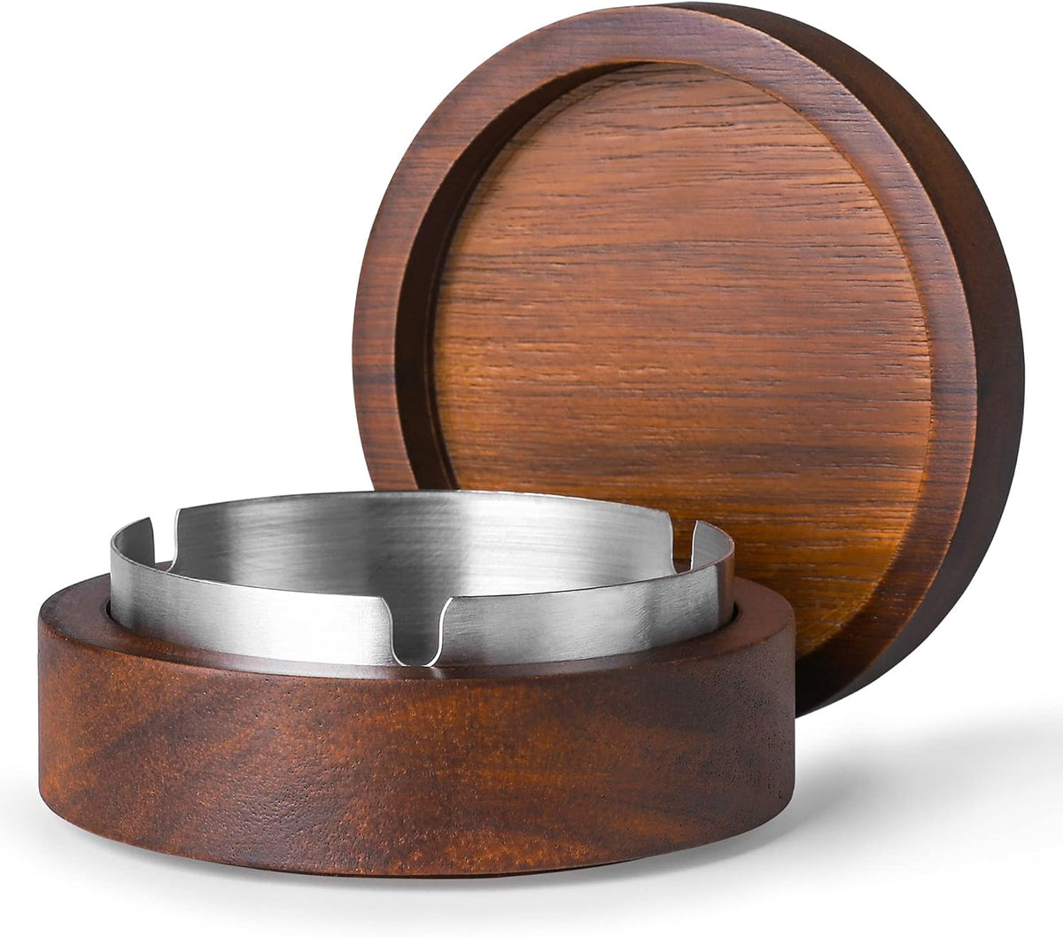 Cenicero de madera con tapa para fumadores, forro de acero inoxidab...