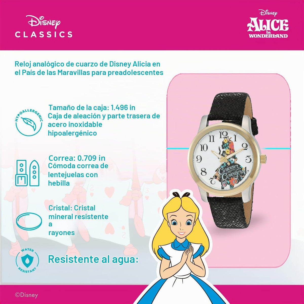 Disney Reloj de cuarzo analógico deportivo casual para adultos