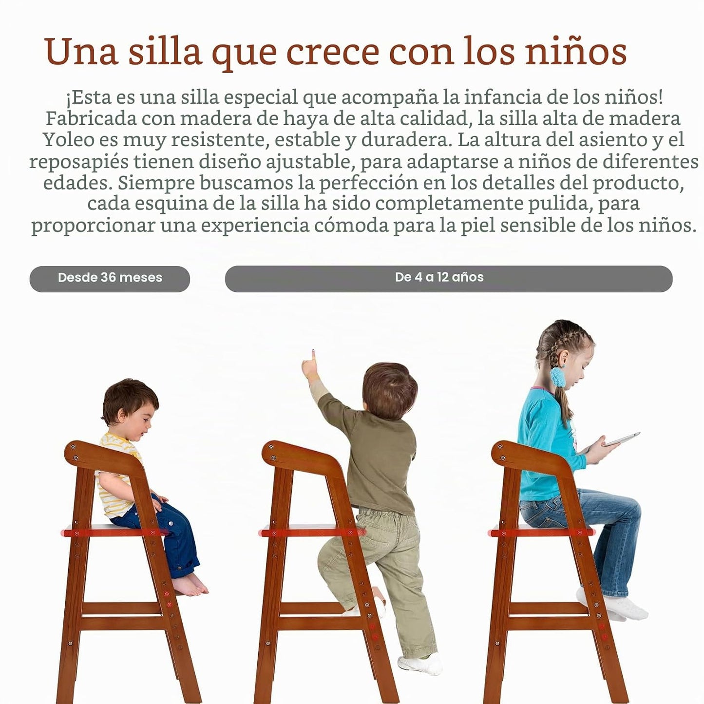 YOLEO Silla Alta de Madera para Niños de Pequeña Edad a Adolescente...