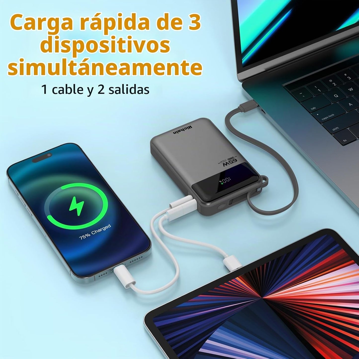 Hichain Banco de energía para portátil de 65 W, 20000 mAh, cargador...