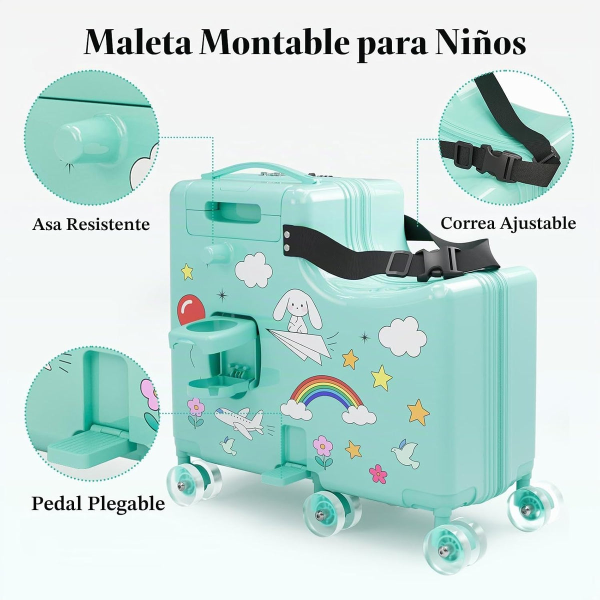 REMEIT Maleta de mano para niños, Verde, Montar