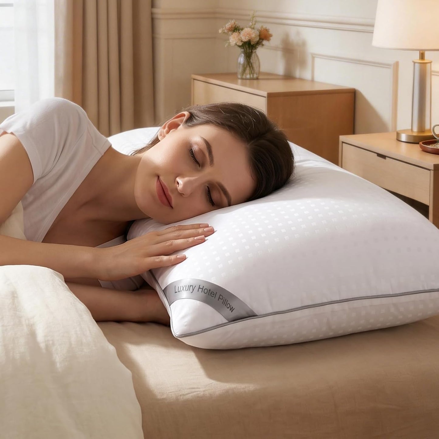 Higoom Juego de 4 almohadas de cama de tamaño estándar para dormir,...