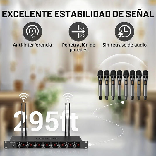 Sistema de Micrófonos Inalámbricos TONOR con 8x12 Canales, Micrófon...