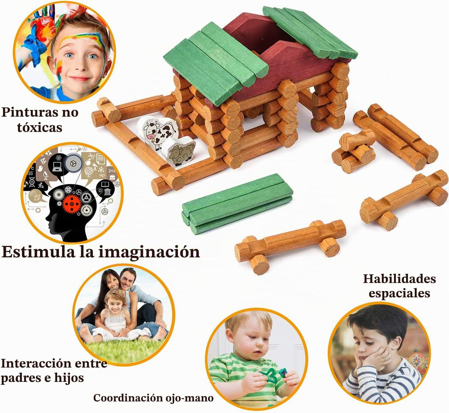 Wondertoys Juego de troncos de madera de 170 piezas a partir de 3 a...