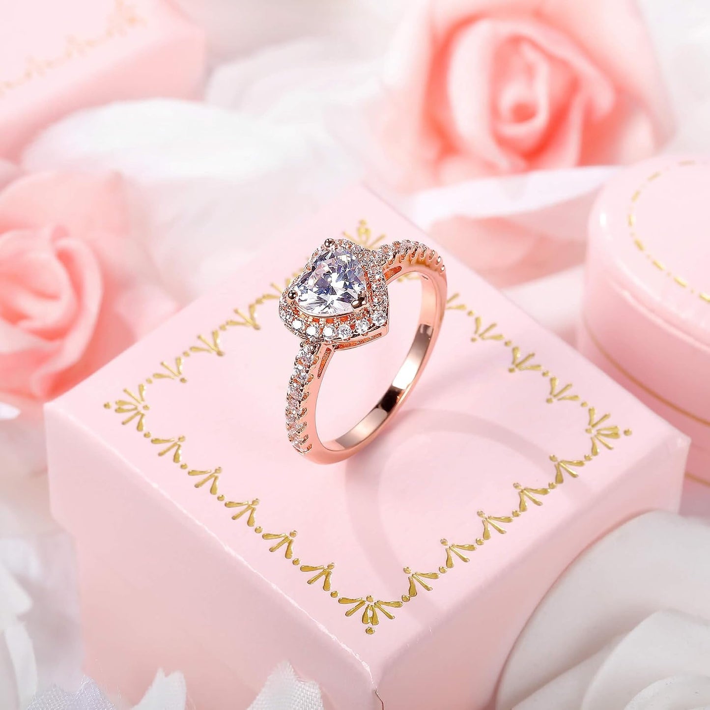 MDFUN - Anillos de boda de lujo chapados en oro de 18k con circonia...