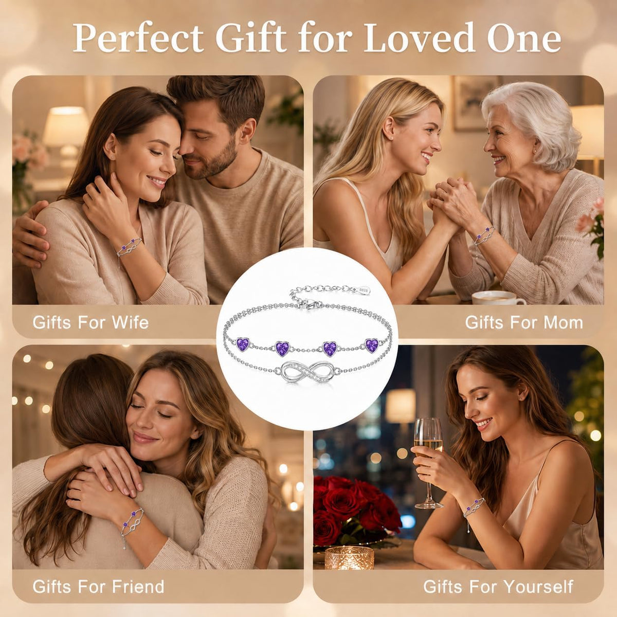 Distance Pulsera de plata 925 con corazón infinito y piedra natal p...