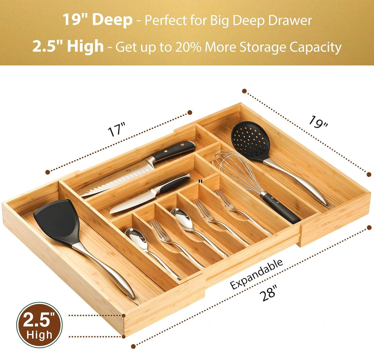 Umilife Organizador de cajones de utensilios de cocina extensible e...