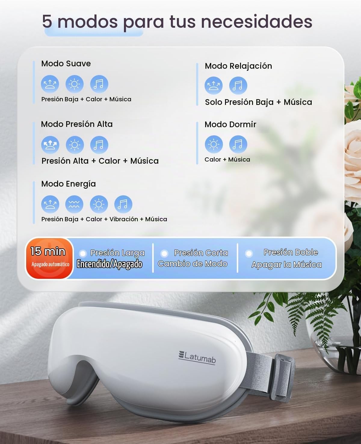 latumab Masajeador de ojos con calor y música Bluetooth, HSA elegib...