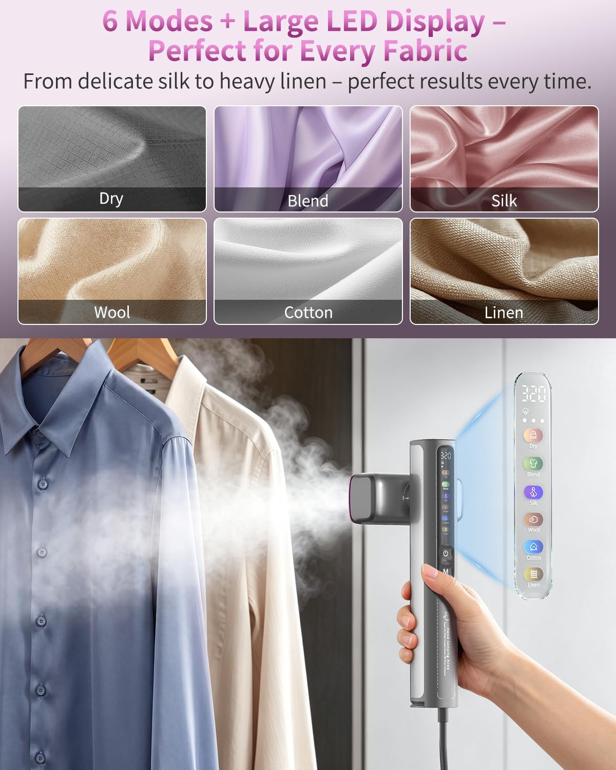 ELORTI Vaporizador para ropa, plancha de vapor de 1200 W con sensor...