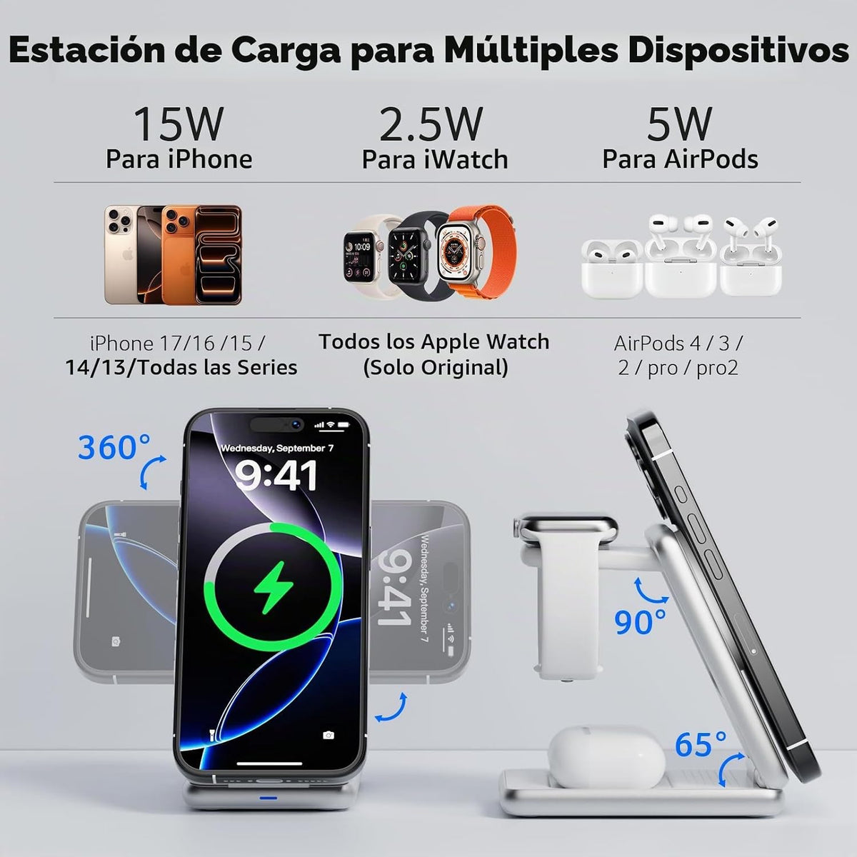 Acer Estación de carga 3 en 1 para iPhone, Soporte de cargador inal...