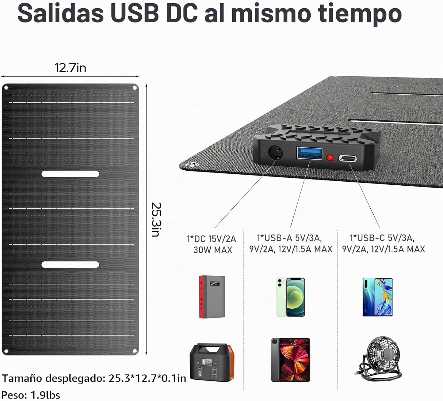 Banco de energía solar portátil con salida de CA 65 W 110 V, baterí...