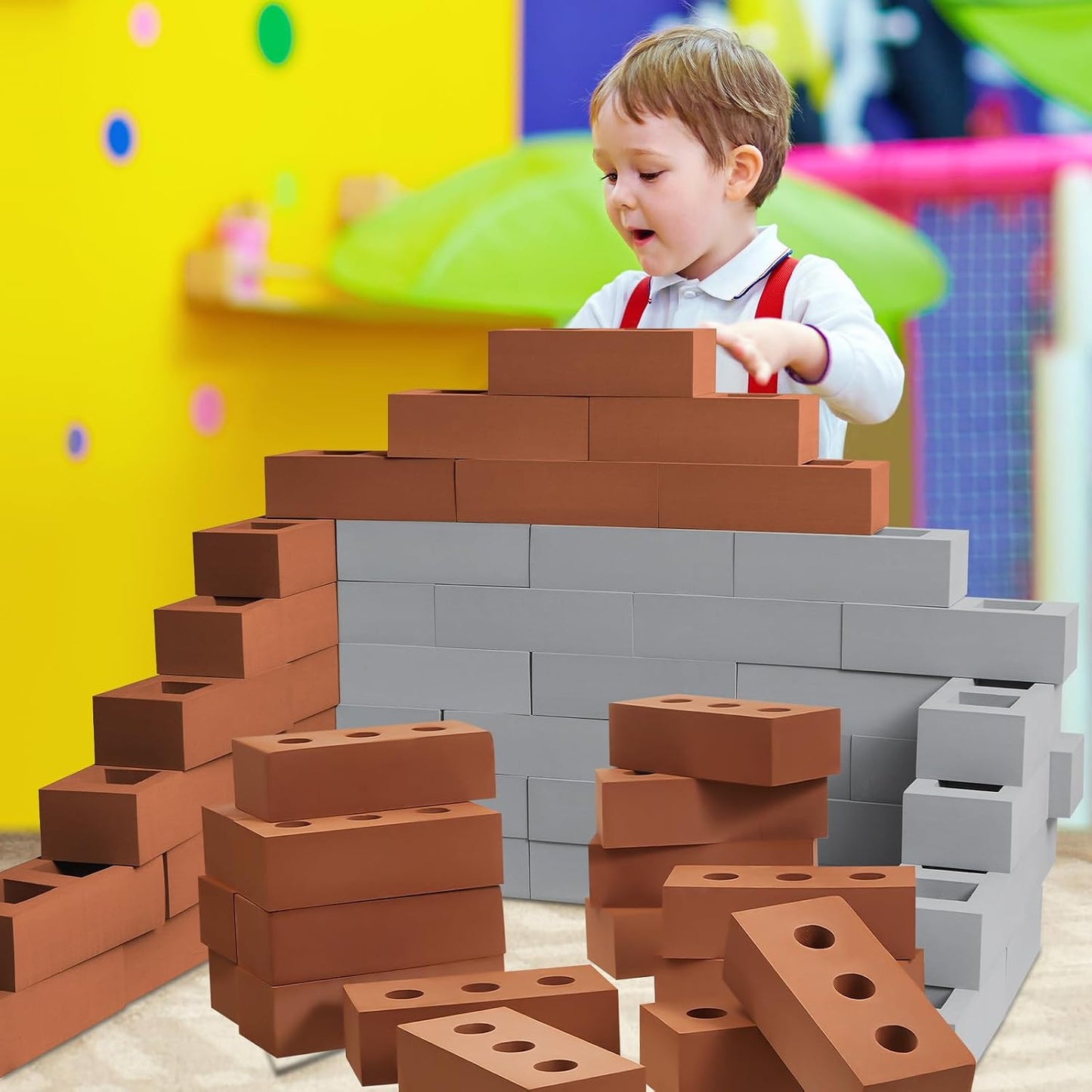 Deekin Bloques de construcción de ladrillo de espuma para niños, bl...