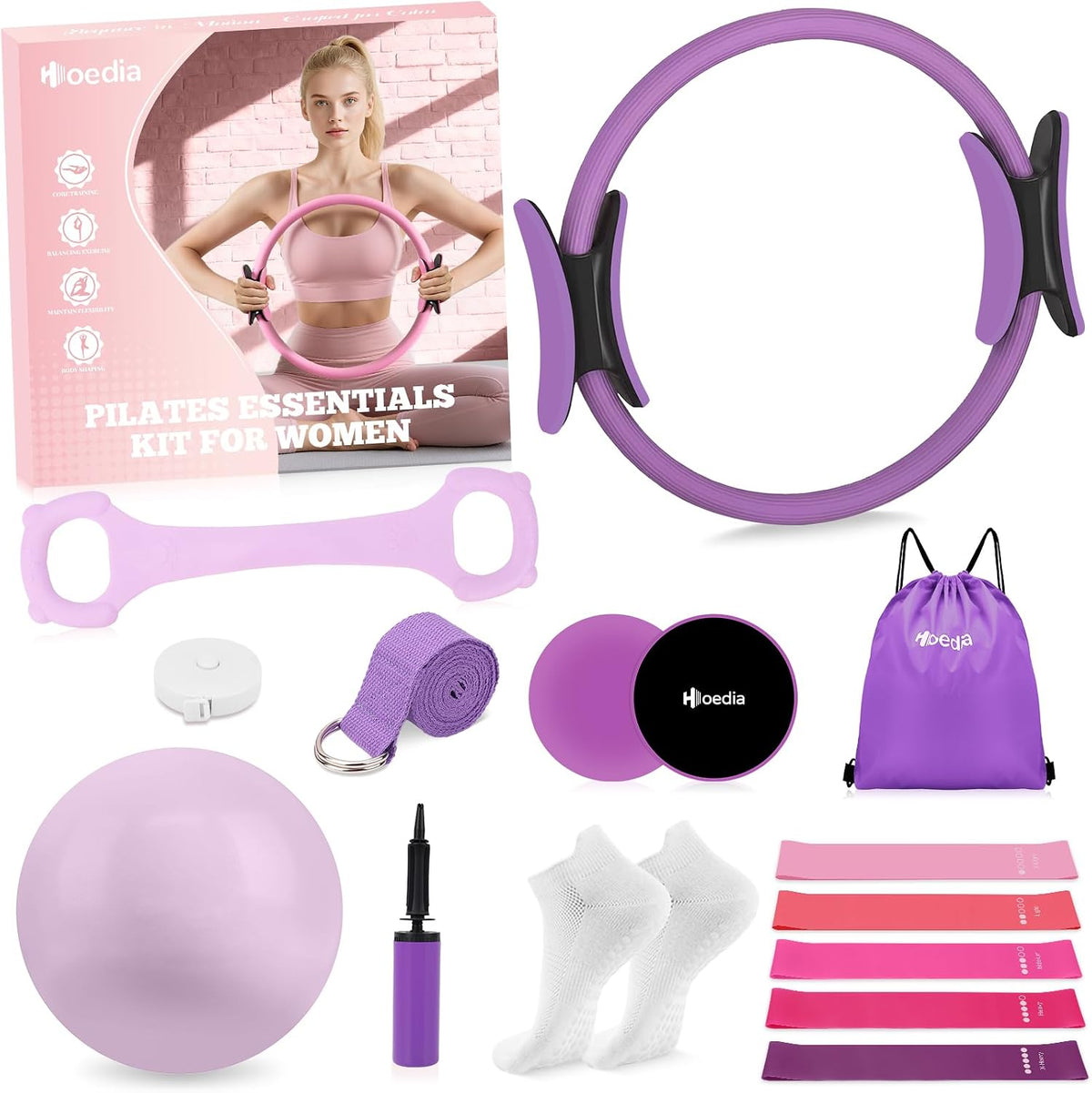 Hoedia Kit de Pilates de 17 Piezas para Mujeres, Equipo de Pilates...
