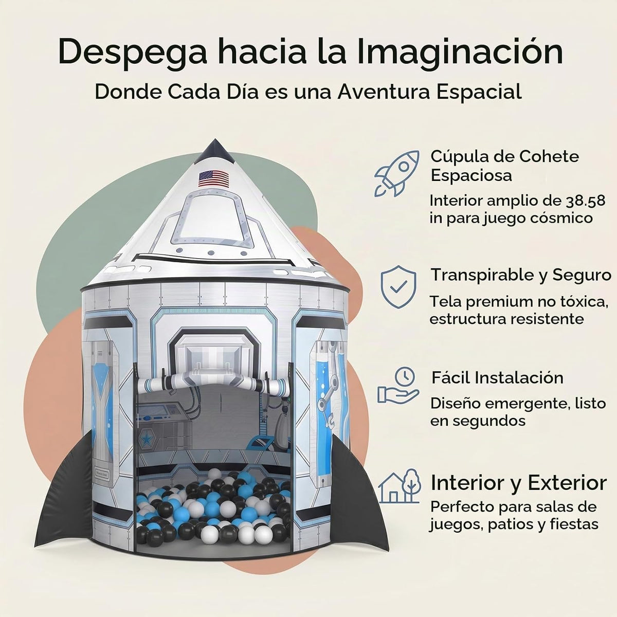 PigPigPen Tienda de campaña Rocket Ship para niños: casa de juegos...
