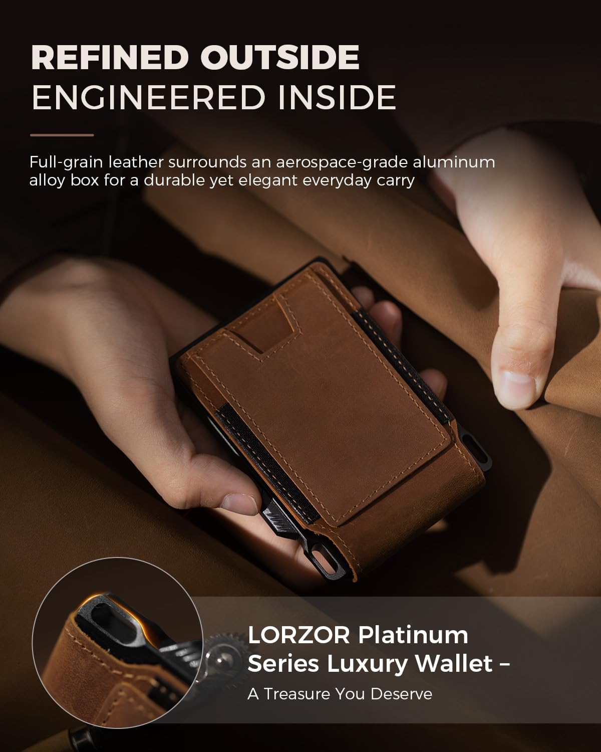 LORZOR Cartera táctica de piel auténtica para hombre, tarjetero des...