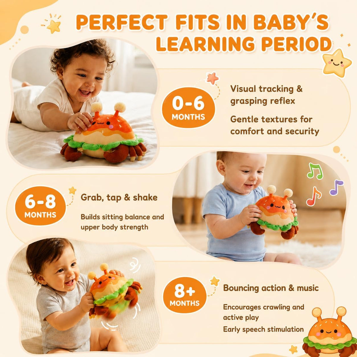 JoyCat Juguetes para bebés de 0 a 18 meses, juguete musical de cang...