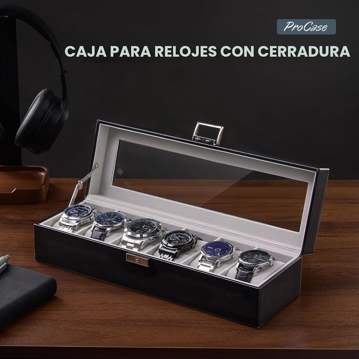 ProCase Caja de reloj de 6 ranuras para hombres -Negro | Organizado...