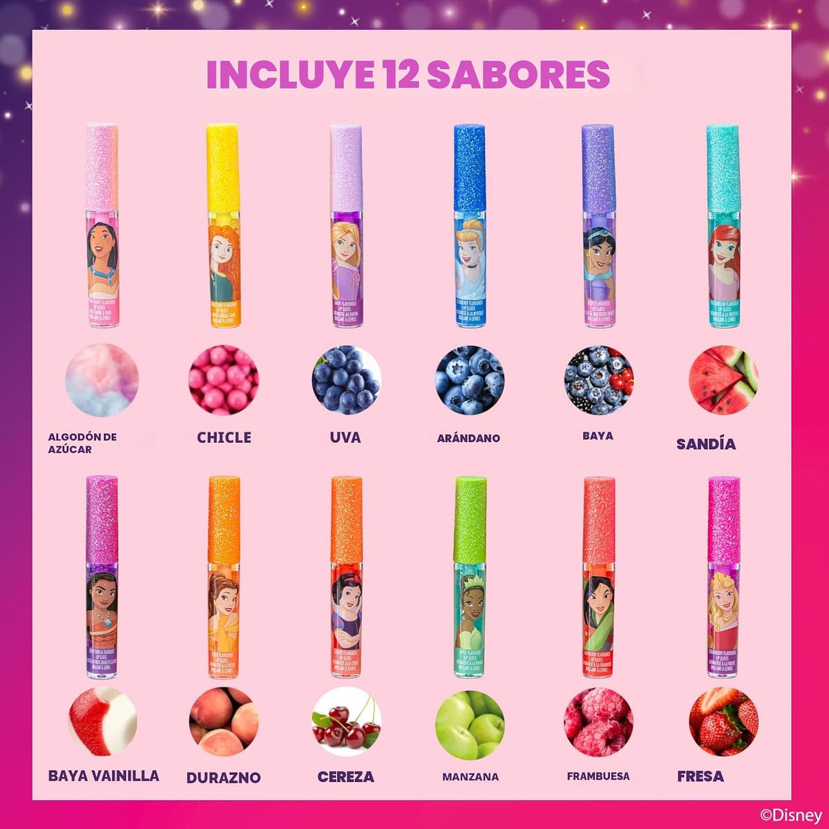Townley Girl Disney Princess - Juego de brillo de labios, 12 piezas...