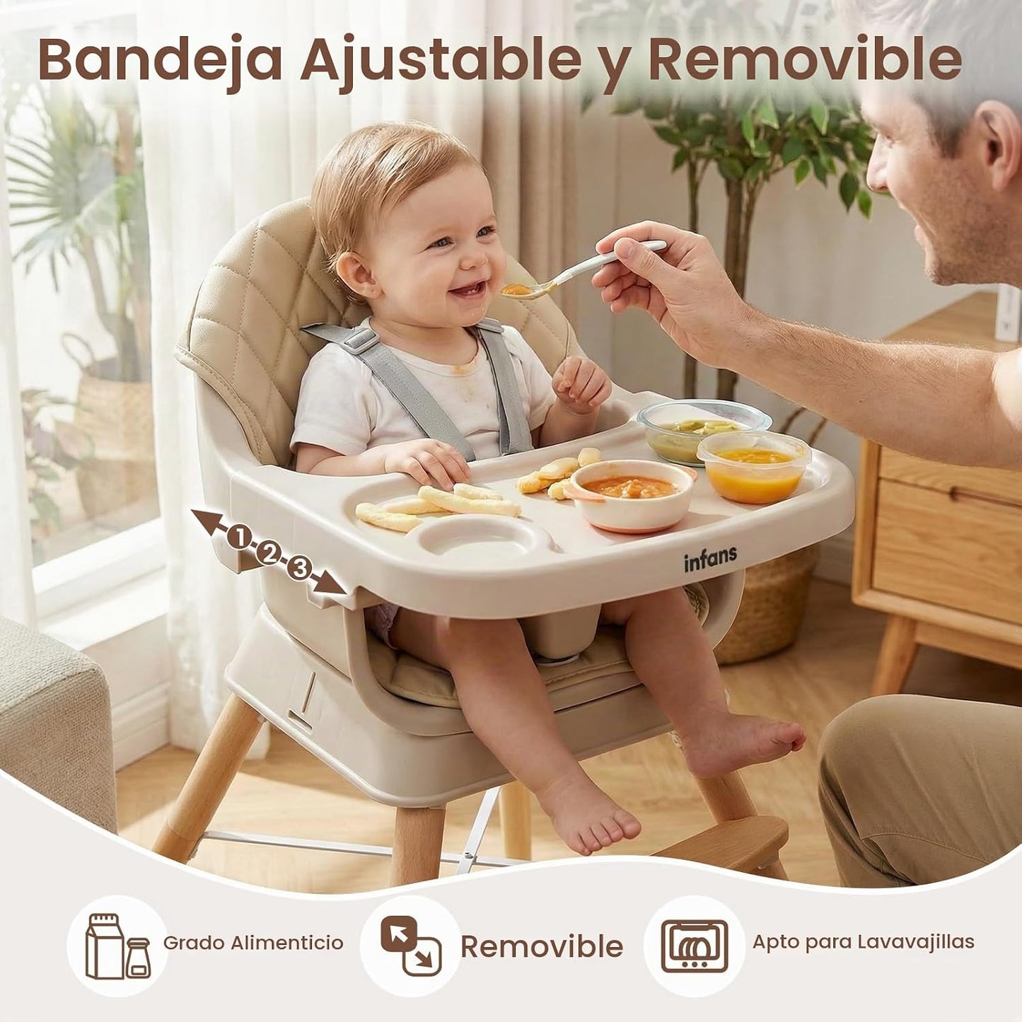 INFANS Silla alta para bebé, silla alta convertible de madera 6 en...