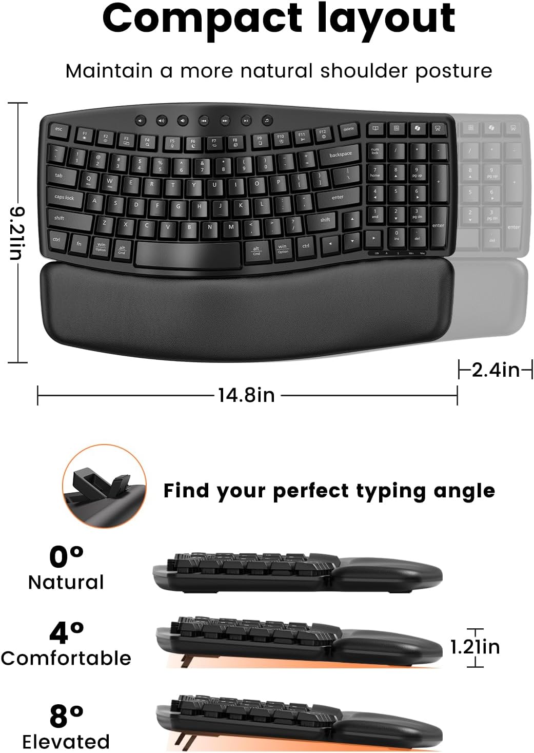 SABLUTE MA61 Teclado inalámbrico y mouse ergonómico, teclas de onda...
