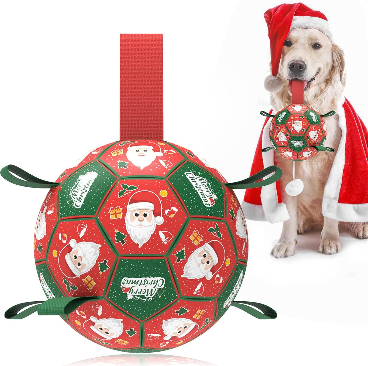 QDAN Pelota de fútbol de juguete para Navidad para perros medianos...