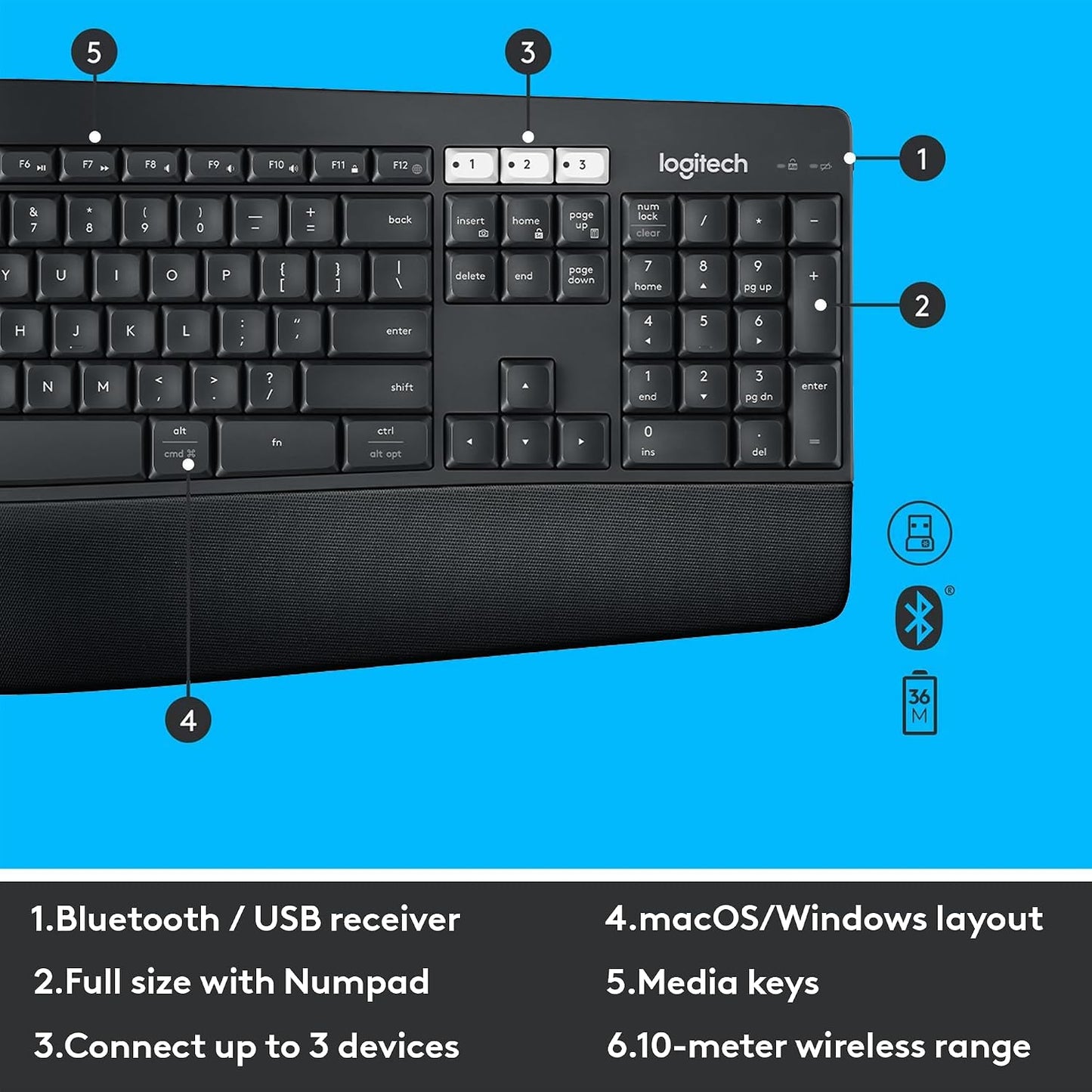 Logitech MK850 - Combo de teclado y mouse inalámbricos de rendimien...