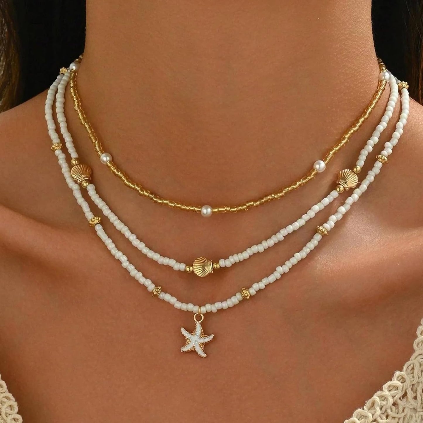Nackiy Collar de concha marina hecho a mano para mujer, collar de c...