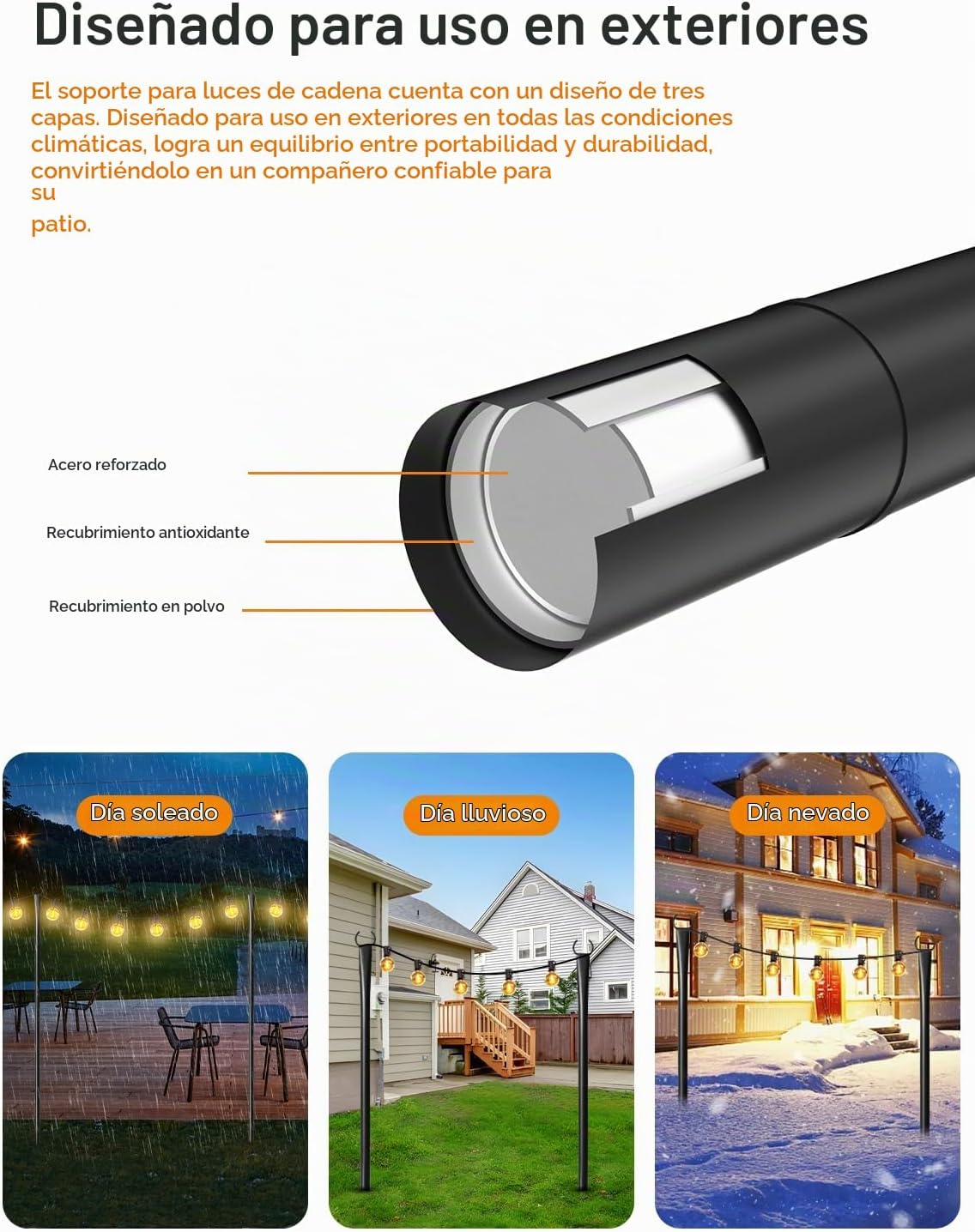 Paquete de 2 postes para luces de cadena para exteriores, postes co...