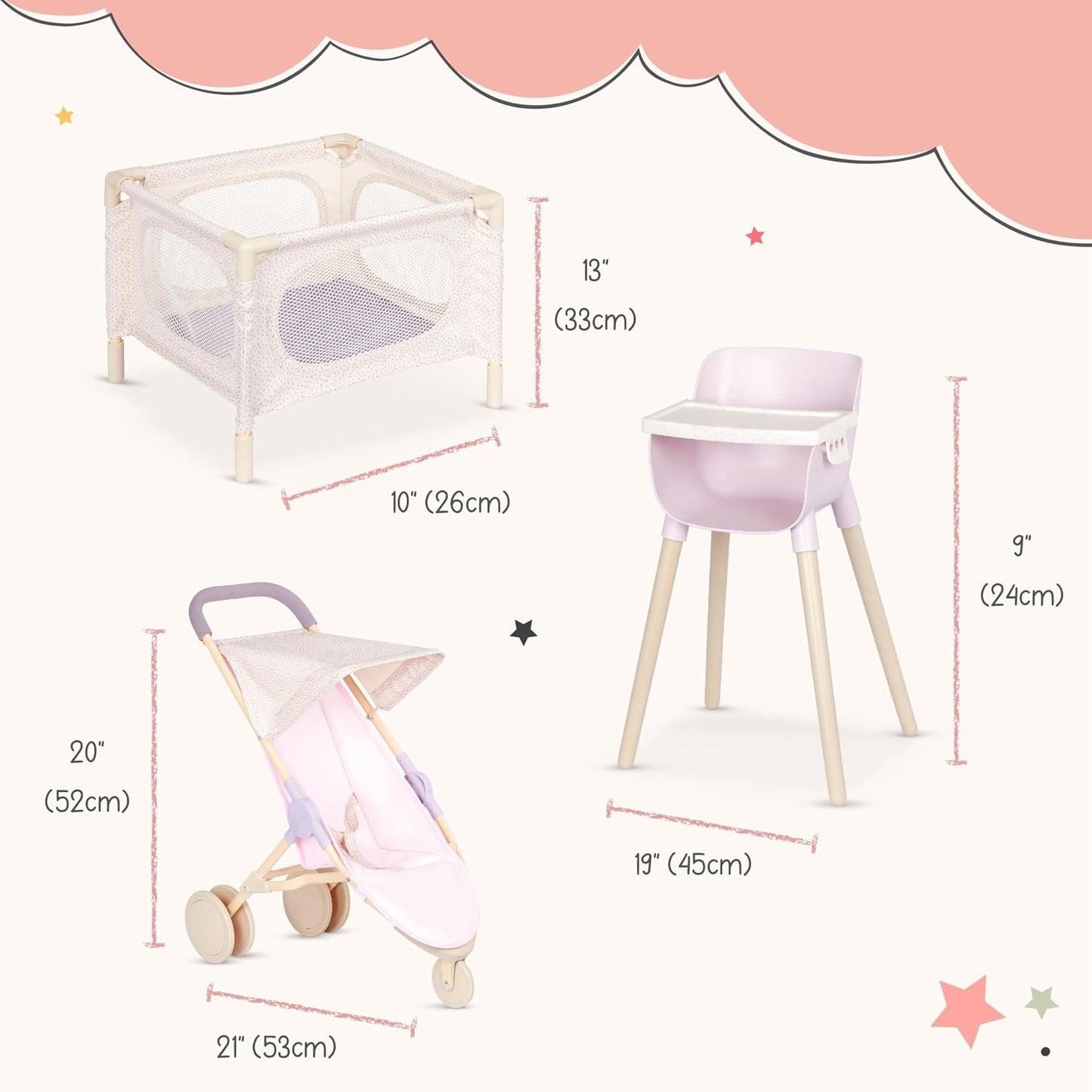 LullaBaby Juego de guardería de muñecas de bebé con muñeca de 14 pu...