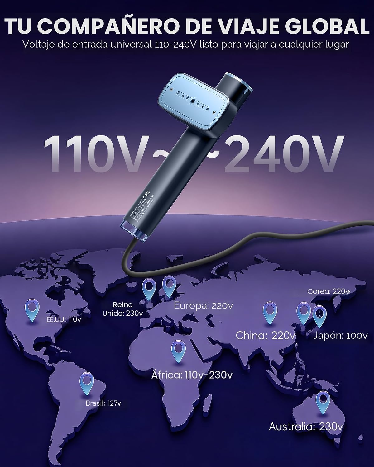 OGHom Vaporizador para ropa, vaporizador de viaje de 110 a 240 V y...