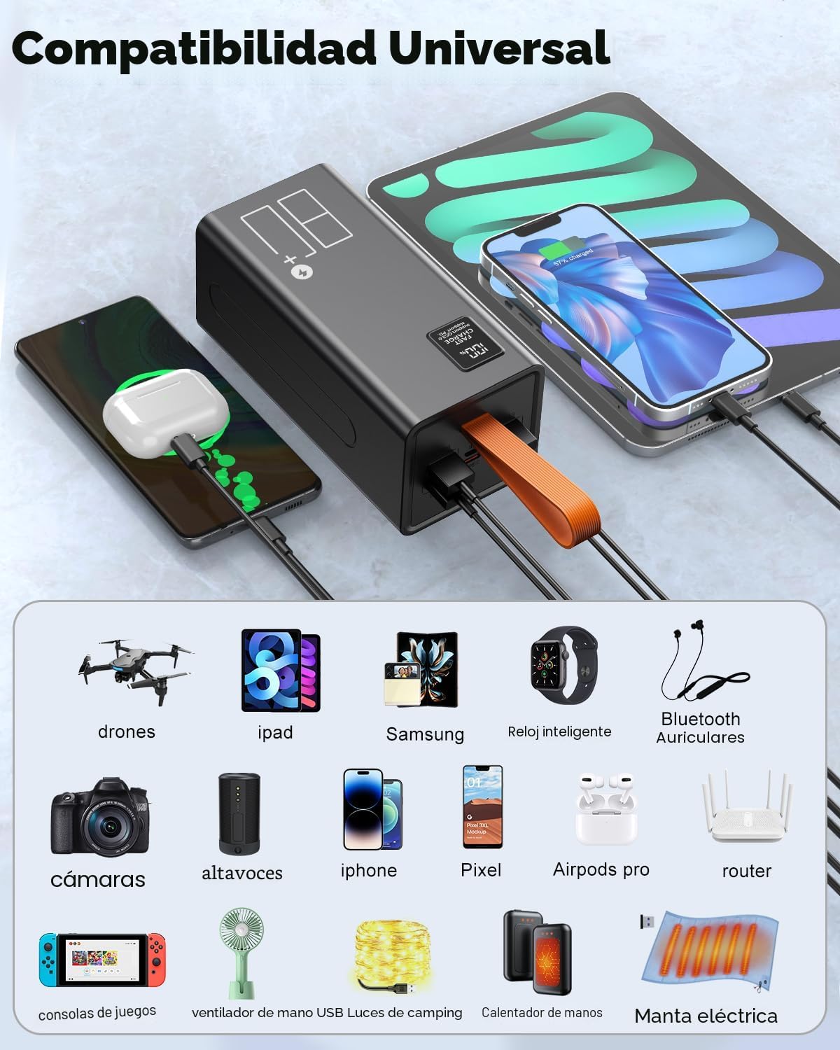 Cargador portátil de 80000 mAh de alta capacidad, carga rápida de 3...