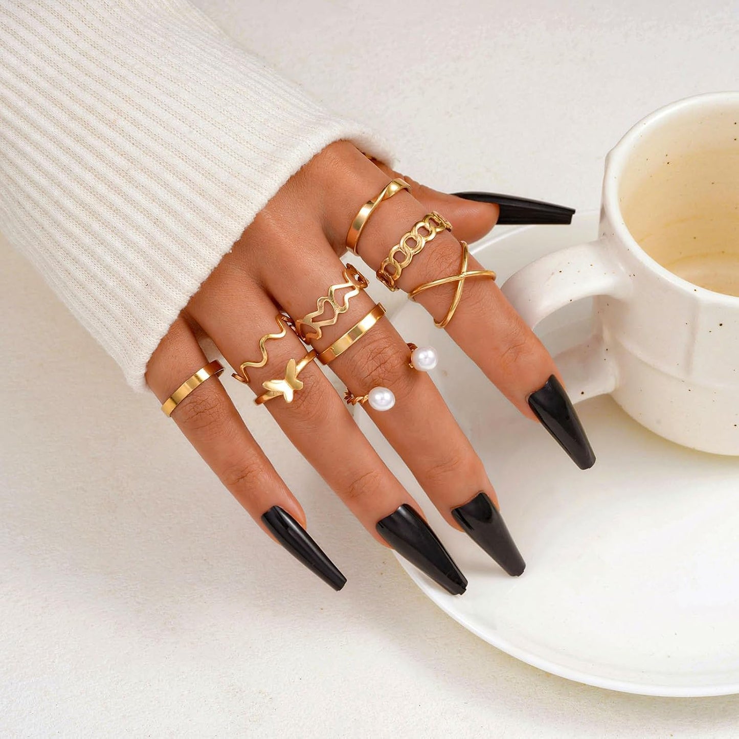 FAXHION Juego de 25 anillos apilables de oro para mujer, anillo de...
