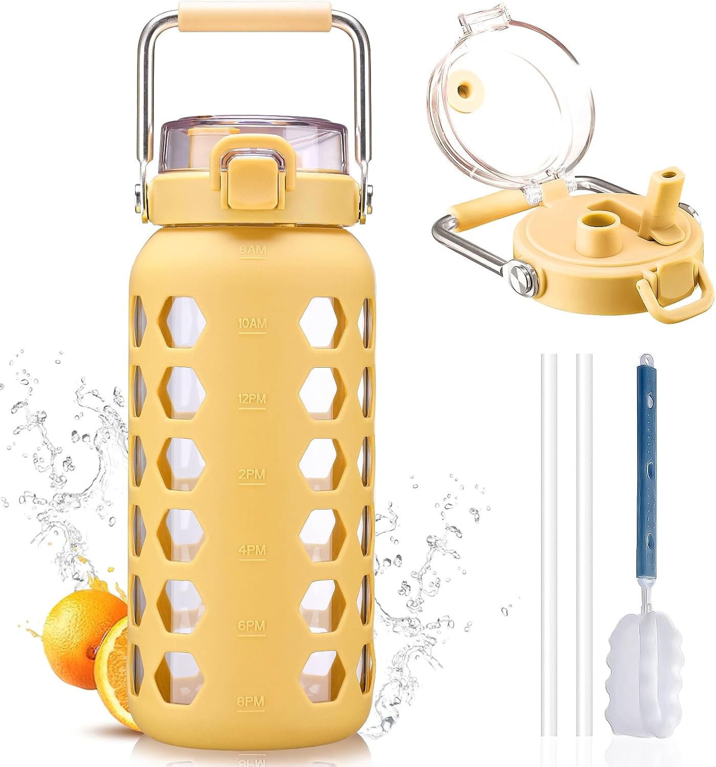 MUKOKO Botella de agua de vidrio de 84 onzas, mango de acero inoxid...