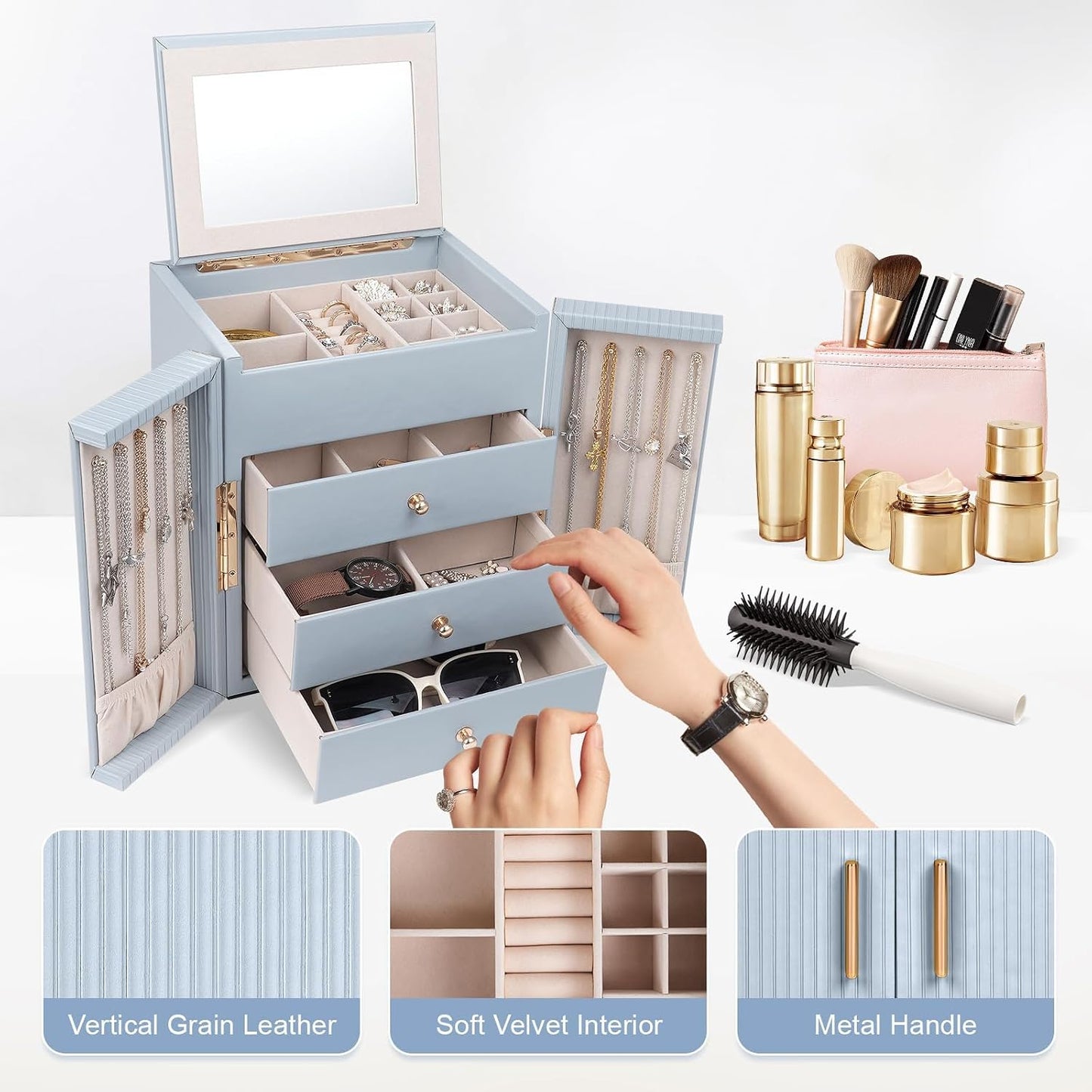 Dajasan Caja Organizadora de Joyas Grande con Espejo, Organizador d...