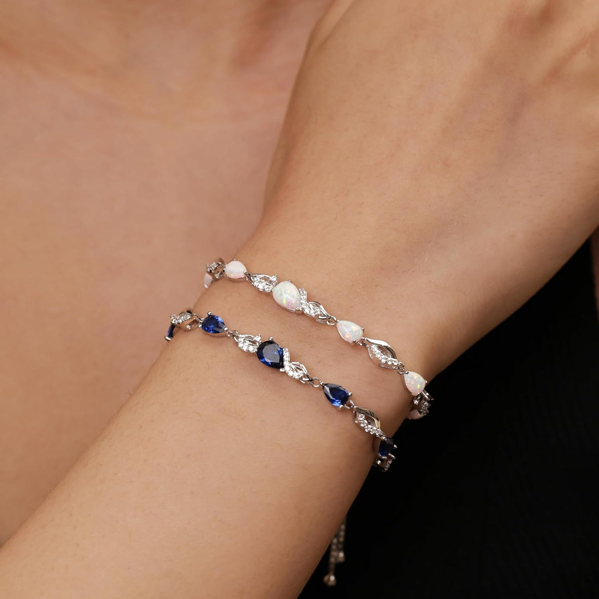 FANCIME Pulsera de piedra natal para mujer Pulsera de tenis ajustab...